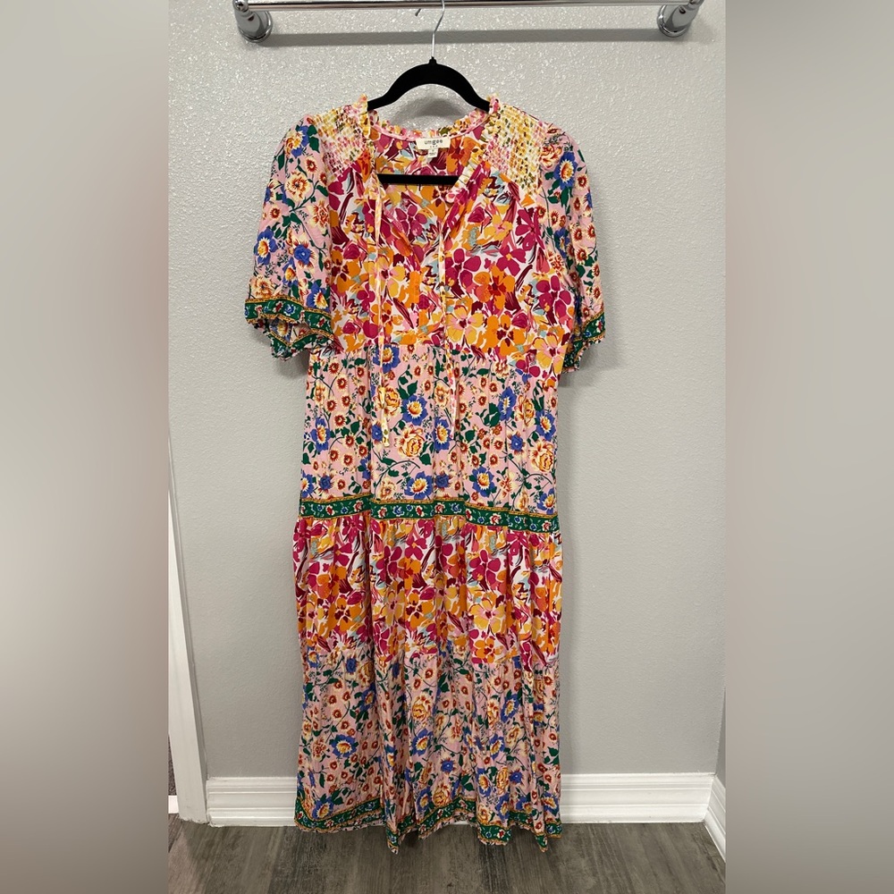 Umgee Short Sleeve Floral Print Maxi Dress - Size S